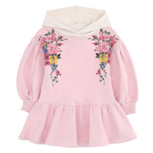 Load image into Gallery viewer, Pink Floral Hooded Sweat Dress