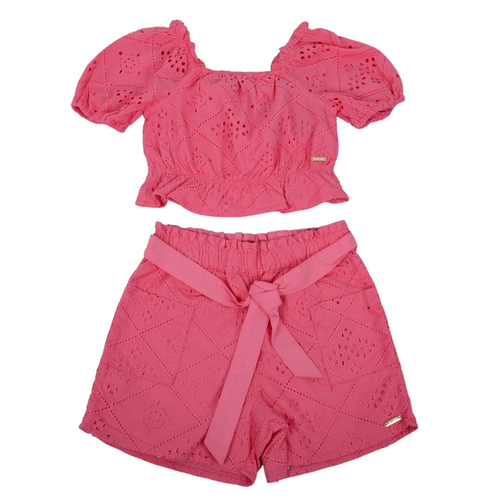 Broderie Anglaise Coral Pink Short Set