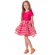 Load image into Gallery viewer, Fuchsia Blouse &amp; Striped Skirt Set