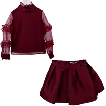 Load image into Gallery viewer, Burgundy Bow Skirt And Blouse