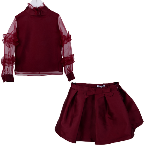 Burgundy Bow Skirt And Blouse