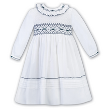 Load image into Gallery viewer, White &amp; Navy Frill Collar Dress