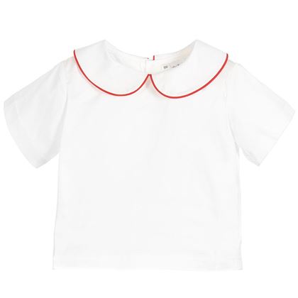 White & Red Peter Pan Collar Shirt