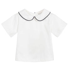 Load image into Gallery viewer, White &amp; Navy Peter Pan Collar Shirt