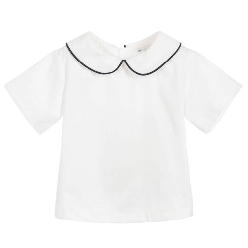 White & Navy Peter Pan Collar Shirt