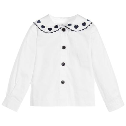 White Heart Embroidered Blouse